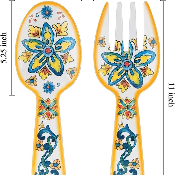2-Piece 10.75 Inch Chianti Design Melamine Salad Server Utensil Includes Salad S - Picture 3 of 5